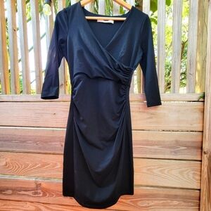 Susana Monaco LBD Ruched Faux Wrap Bodycon Stretch Dress size S Black